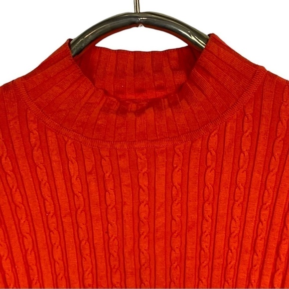 OBERMEYER DIVINE MOCK NECK ORANGE RIBBED CABLE KNIT STRETCH PULLOVER SKI SWEATER - Picture 11 of 14